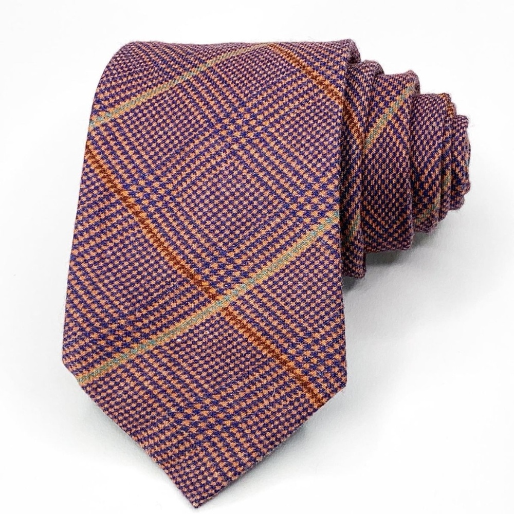 Marchesi Di Como Tie Blue Plaid Pattern Wool Blend